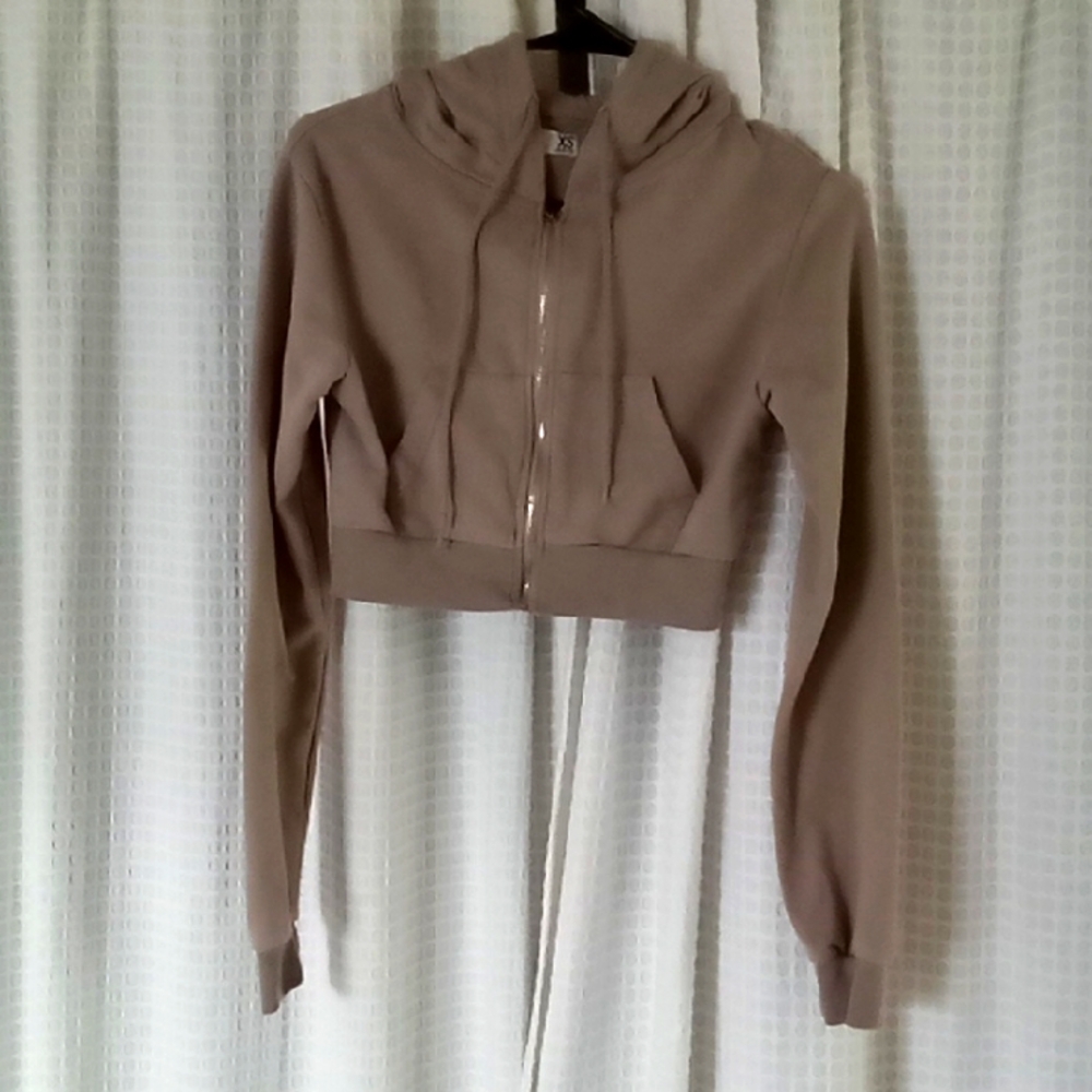 Women's Tan Cropped Zipper Hoodie